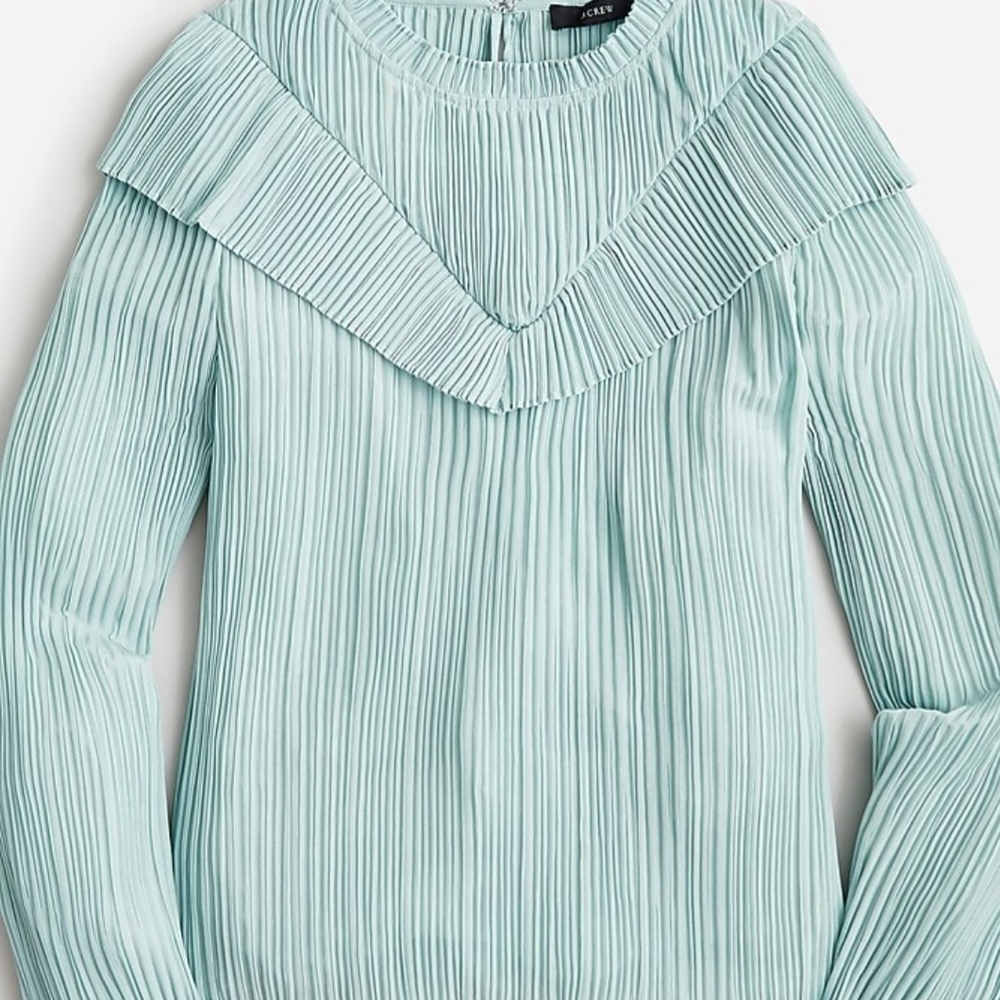 NWT J. Crew Crinkle-Chiffon V-Detail Light Blue Blouse
